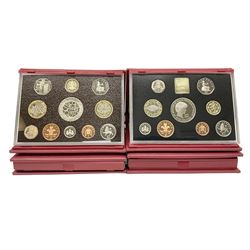 Four The Royal Mint United United Kingdom proof coin sets, dated 1999, 2001, 2002 and 2003, all in red cases with certificates 