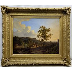 Jan Willem van Borselen (Dutch 1825-1892): Landscape with Travellers, oil on canvas signed and dated 1848, 54cm x 70cm in magnificent original gilt frame 
Provenance: private collection, purchased James Alder Fine Art, Hexham; with Woolley & Wallis 11th March 2015 Lot 474
