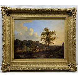 Jan Willem van Borselen (Dutch 1825-1892): Landscape with Travellers, oil on canvas signed and dated 1848, 54cm x 70cm in magnificent original gilt frame 
Provenance: private collection, purchased James Alder Fine Art, Hexham; with Woolley & Wallis 11th March 2015 Lot 474