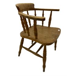 19th century elm and beech high back kitchen chair, and a tub shaped captains chair