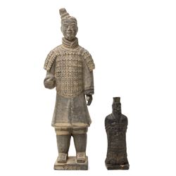 Chinese Nanking vase, painted with a scene of warriors, H28.5cm; together with a glazed figure of a Tang horse, a figure of an Emperor and a Tomb warrior (4)
