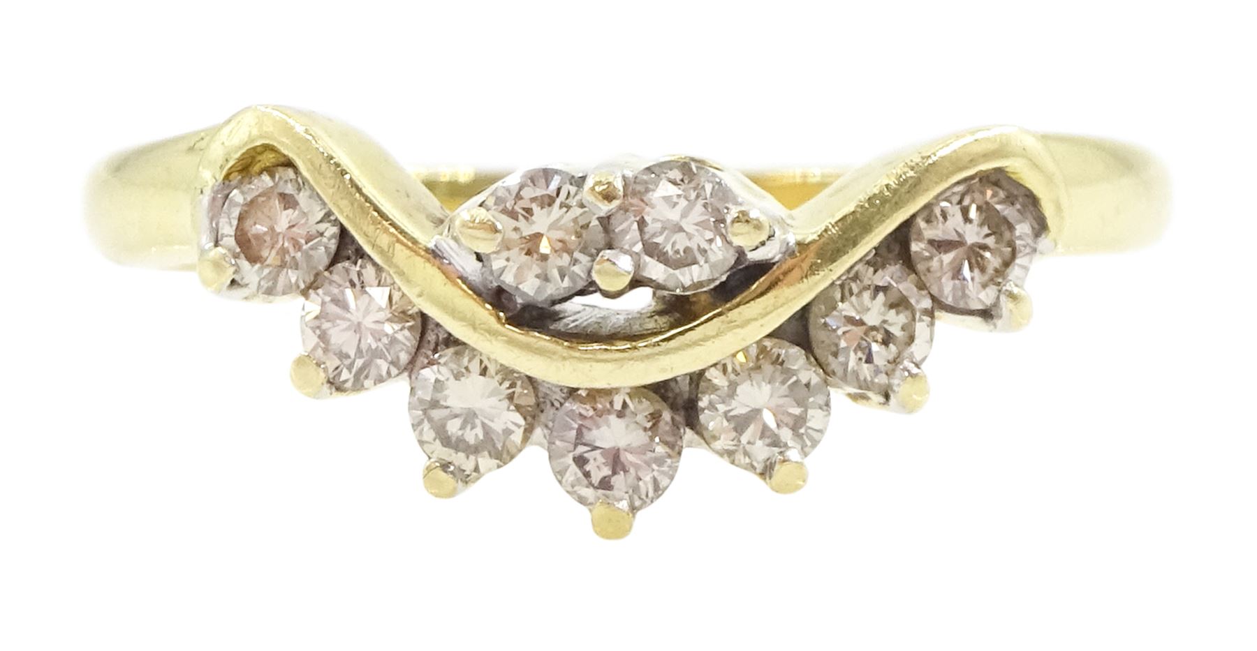 Gold nine stone round brilliant cut, fancy light brown diamond ring, total diamond weight approx 0.35 carat