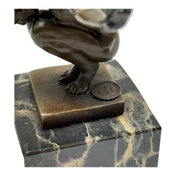 Bronze figure after Milo, Power Of Silence, modelled as a male athlete crouched with arms outstretched, signed Milo with foundry mark, upon a marble plinth, H15cm