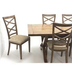  Barker & Stonehouse Frontier Range mango wood rectangular dining table, sabre supports (W210cm, H85cm, D100cm max) and set six dining chairs, upholstered seat, chamfered shaped supports (W49cm)  