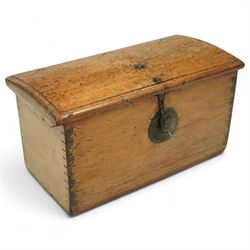19th century camphor wood dome-top trunk, the rectangular body with dovetailed corners and...