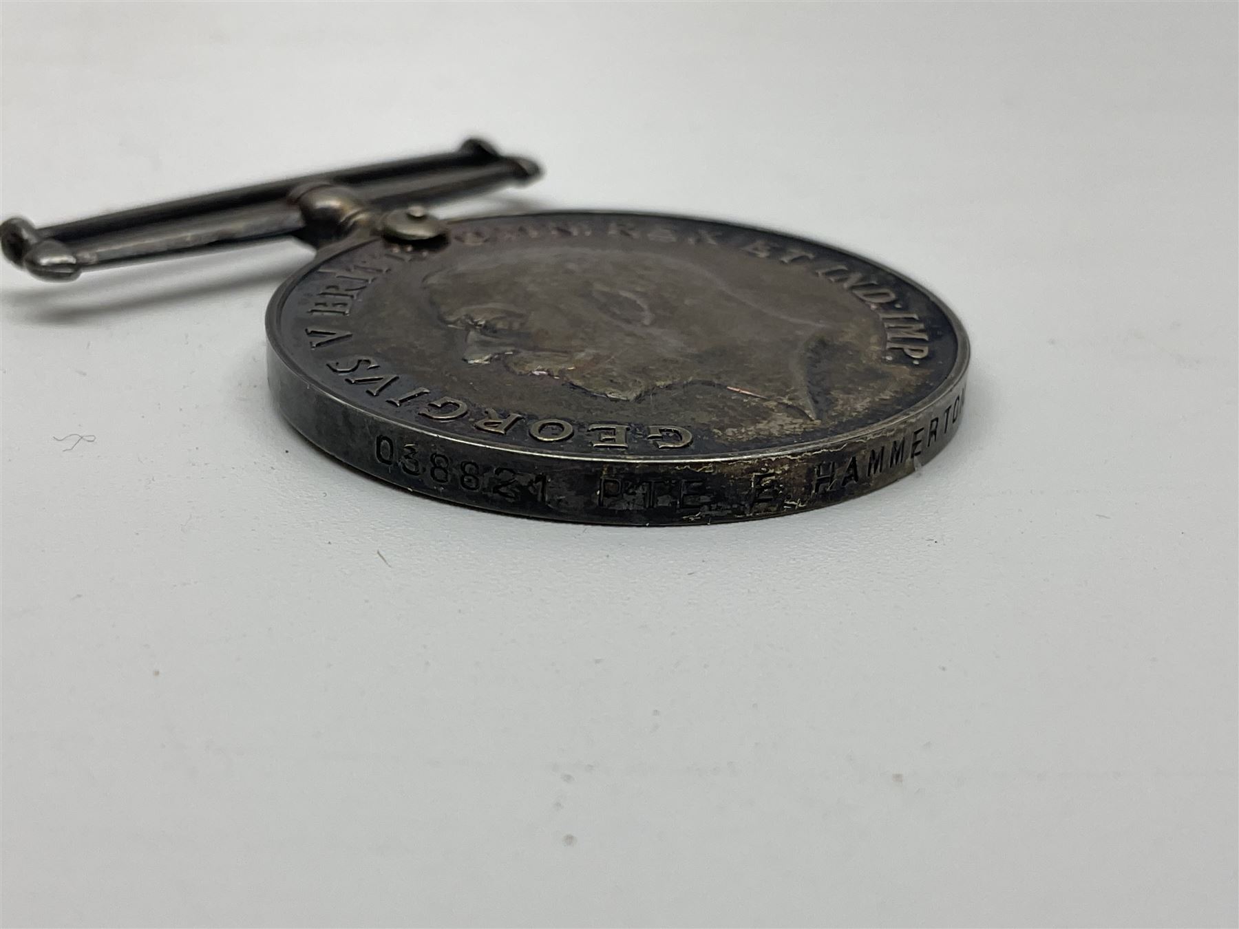 WW1 pair of medals comprising British War Medal and Victory Medal awarded to 038821 Pte.E.Hammerton A.O.C