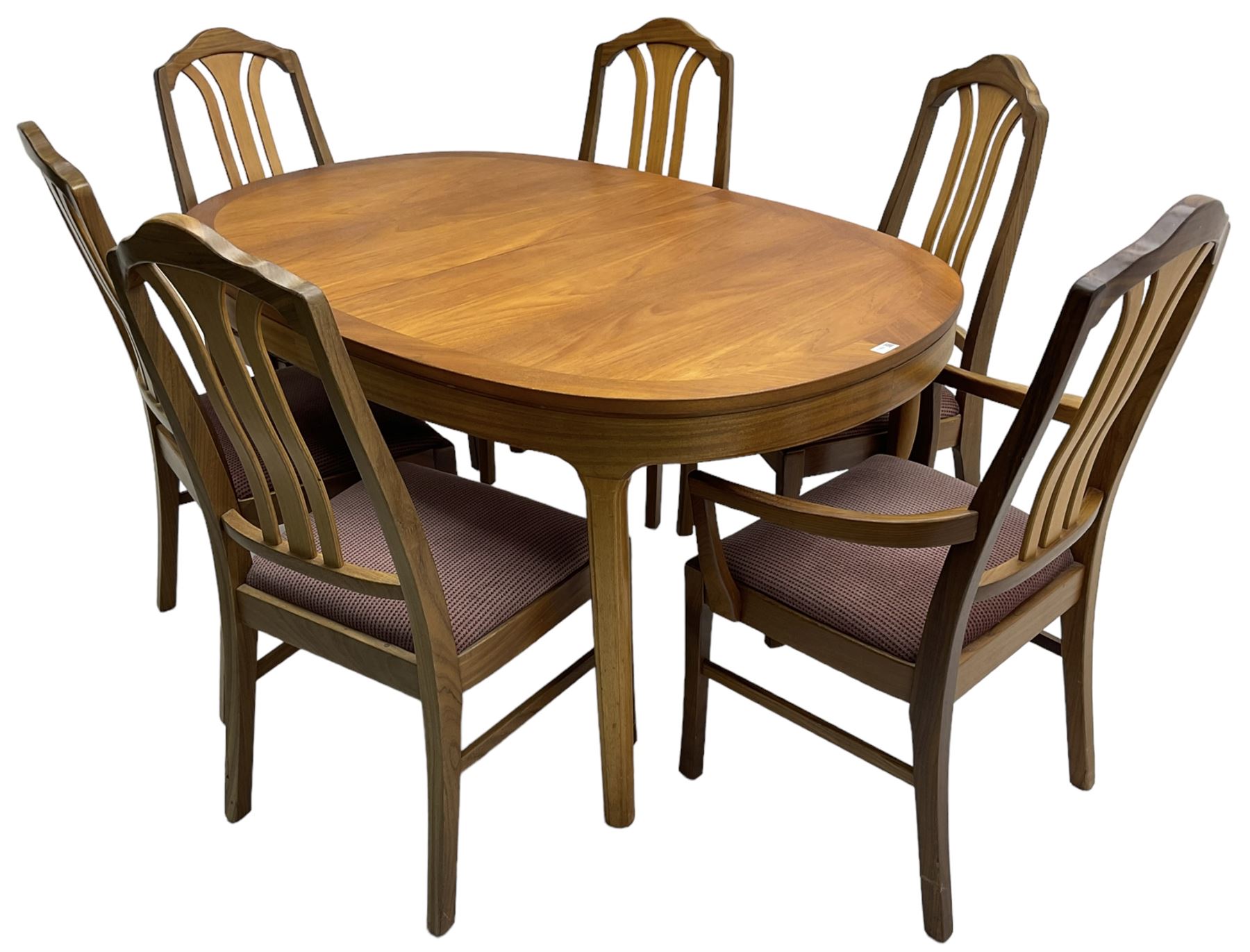 Nathan - teak oval extending dining table (99cm x 153cm - 205cm, H75cm ); and a set of six chairs