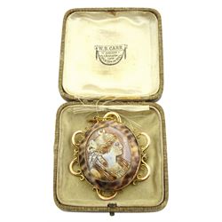 Victorian gold shell and simulated tortoiseshell cameo brooch, stamped 9ct