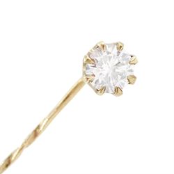9ct gold single stone diamond stick pin, diamond approx 0.35 carat