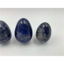 Collection of five Lapis lazuli specimen eggs, largest egg H7cm