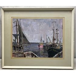 Hector Fraser (British 1919-2013): 'Fishing Boats - Bridlington', gouache signed and dated 1973, titled verso 35cm x 45cm 