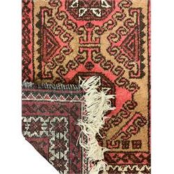 Afghan Baluch pray rug, overall geometric design (125cm x 82cm), and a smaller mat decorated with Gul motifs