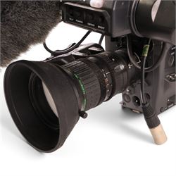 Sony Pro-Betacam SP Camcorder UVW-100BP serial no. 41461, with a Fujinon Aspheric 16x TV Zoom lens, and related accessories including boxed PAG SF1 battery charger, PAGbelt IC2 integral charger, eight PAG NFX 1 rechargeable batteries and a Panasonic AG-B640 AC adapter, previously used by Andrew Dow at the National Railway Museum