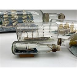 A group of five various sized 'Ship-in-a-bottle' ornaments, largest example H49cm. 