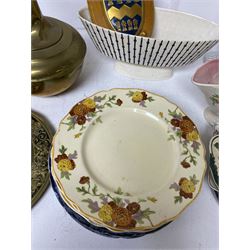 Hornsea Studio Craft planter, freestanding brass ashtray and a collection of other ceramics and collectables