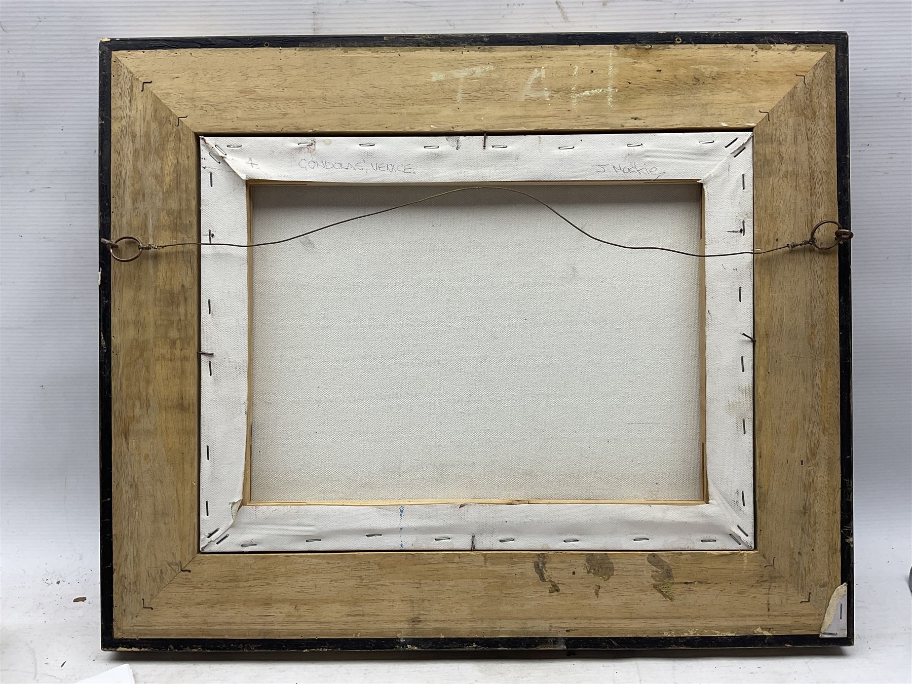 John Mackie (Scottish 1953-): 'Gondolas - Venice', oil on canvas signed and dated 2013, 28cm x 38cm 