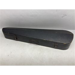 Late 19th century French three-quarter size 'Conservatory' violin with 34cm two-piece maple back and ribs and spruce top, the peg box inscribed 'Conservatory Violin Straduari', bears label 'Antonius Stradiuarius Cremonensis Faciebat Anno 1721' L55.5cm overall; in ebonised wooden 'coffin' case
