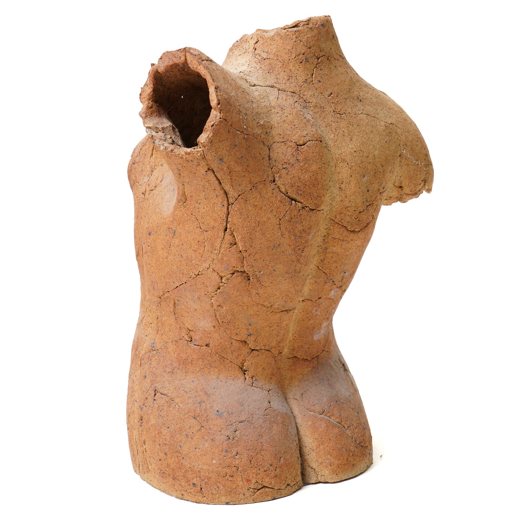 English School (Contemporary): Three Female Torsos, set of clay and sand hollow sculptures, approx H38cm (3)