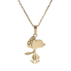 9ct gold 'Snoopy' pendant by Aviva United Feature, on 9ct gold chain necklace, both London import mark 1979