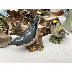 Nine Beswick bird figures, with stand, together with USSR thrush, two Franklin Mint Jane Austin figures and four Royal Doulton figures 