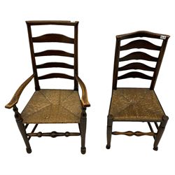 18th century oak country ladder back chair, and an elm ladder back chair