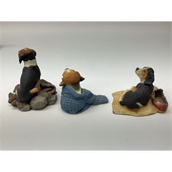 Twelve Border Fine Arts figure groups, to include Bath Time B0086, Young Farmers A1453, Monty A6739, Beagle in Jumper 610844, Sam JH21, Gyp A6509, etc  