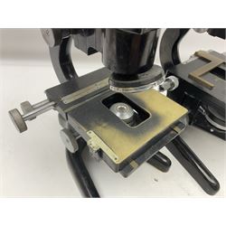 Three Binocular microscopes, comprising two W. Watson & Sons Bactil no 110331 and 107773 and Tasco LMSQF-F