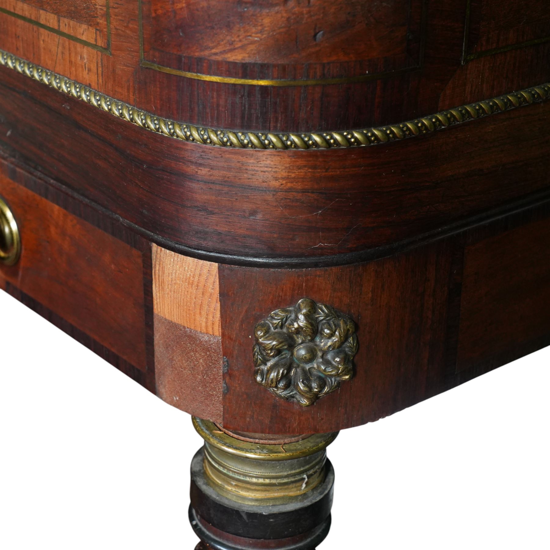 Early 19th century George IV Square Piano by William Rolfe & Co, 112 Cheapside, London, c1821. Mahogany veneered case with rosewood crossbanding and brass stringing, with sustain pedal and reeded legs on a tapered spiral with brass capitals, with three music draws beneath and a folding duet music stand, nameboard with makers name on a round gilt medallion and open silk backed fretwork to the ends, serial No 6699, double strung, English double action with 68 ivory and ebony keys, F1-C7. original strings, hammers and dampers, soundboard and bridge in good condition, with original makers written instructions on regulating the action and tuning the piano attached to the inside of the instrument. In good condition, however the action is in need of regulation and tuning.
William Rolfe is thought to have been in business between 1785 and 1828. 
Given the intricate nature of these historic instruments, specialist support will be available if required, to assist successful buyers with safe removal and onward handling. Price upon application.


This item has been registered for sale under section 10 of the APHA Ivory Act Reference PB6GL6SZ