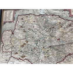 William Kip (British fl. 1588-1635) after Christopher Saxton (British 1540-1610): 'Norfolicæ comitatus quem oli icenci' Norfolk, engraved 17th century map with hand-colouring 27cm x 39cm