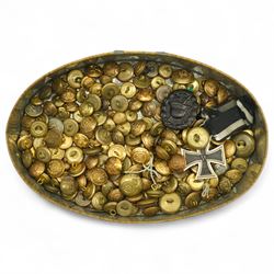 German WWI Iron Cross, black grade wound badge and a quantity of brass military buttons