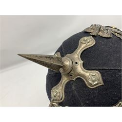 Victorian British Army South Lancashire Regiment 1st Volunteer Battalion other ranks blue cloth home service helmet with helmet plate, spike and chinstrap