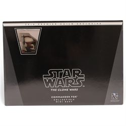 Five Gentle Giant Star Wars Collectible Mini Busts, comprising Darth Vader Emperor's Wrath, Royal Guard, Commander Fox, Boba Fett and Lieutenant Renz, together with a Sideshow Collectibles Holographic Darth Sidious with Mechno Chair 1:6 scale figure, all boxed