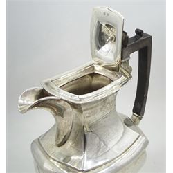 Raich Carter - presentation hallmarked silver two-handled tray of rounded oblong form with gadrooned rim by Wilson & Gill, 139 Regent Street, London, inscribed to the centre 'Presented to Mr. & Mrs. Raich Carter by the Lord Mayor of the City and County of Kingston-upon-Hull Alderman R.E. Smith J.P. on May 30th 1952on behalf of the many Admirers who subscribed to The Lord Mayor's Testimonial Fund in recognition of Raich Carter's genius as a footballer and his services to the City', London 1937 82oz L61cm; together with a hallmarked silver four-piece tea and coffee set by Cooper Bros. & Sons Ltd, the teapot of London shape with ebonised handle and knop, each piece engraved with an initial 'C', Sheffield 1920  60.5oz, teapot L29.5cm