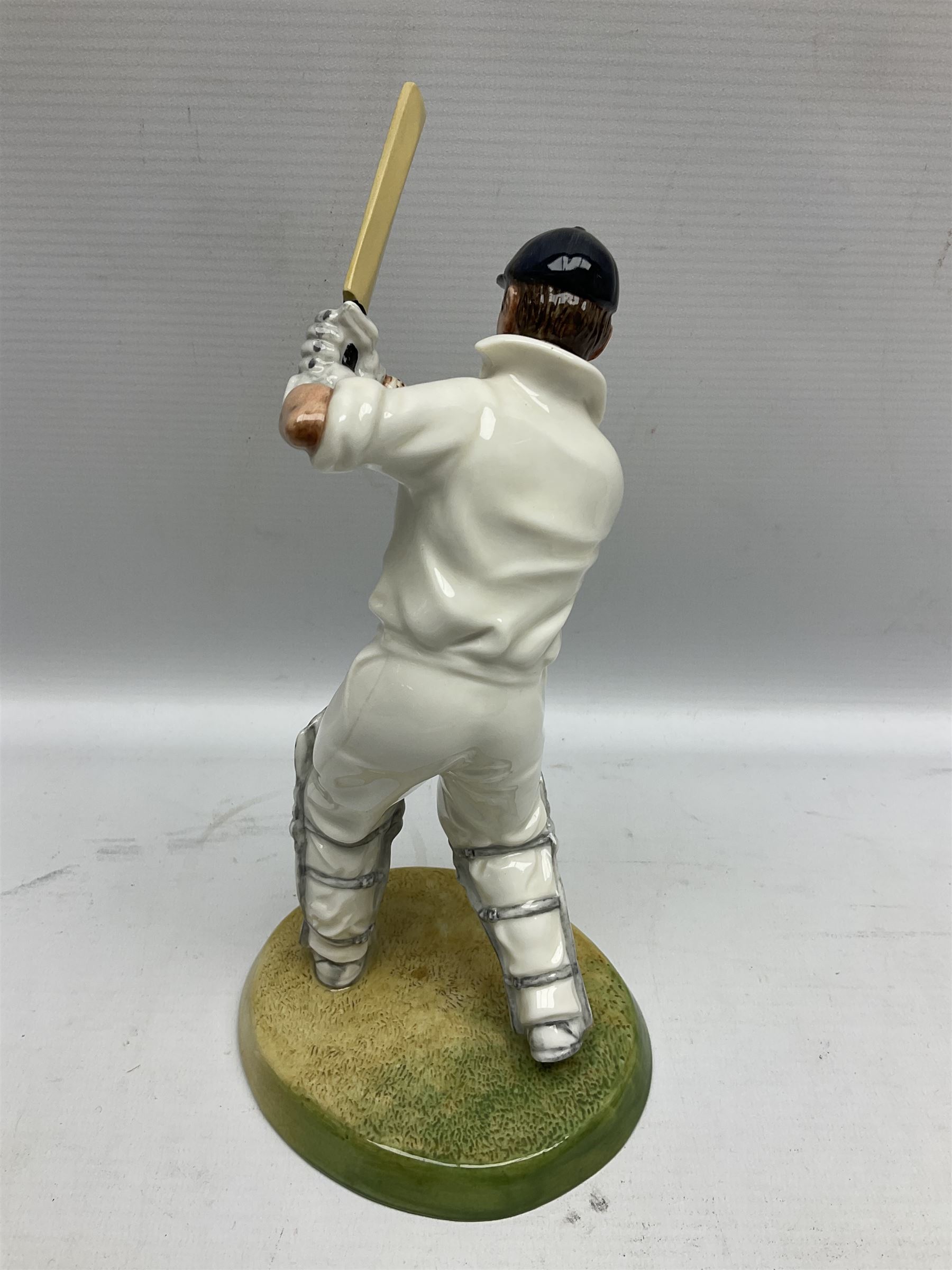Royal Doulton limited edition figure of Geoffrey Boycott O.B.E, HN3890, no 253/8114, together with four Royal Doulton limited edition character jugs of cricket interest, comprising The Hampshire Cricketer D 6739, no 3903/5000, Freddie Trueman O.B.E, D 7090, no 502/9500, Brian Johnners Johnston, D 7018, no 1281/9500 and Len Hutton D 6945 no 263/9500, four with certificates, one with box