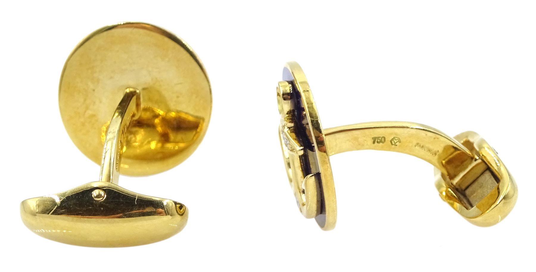 Victor Mayer for Faberge pair of 18ct gold diamond and blue enamel anchor cufflinks, limited edition No.16/1000, stamped 750, boxed with certificate