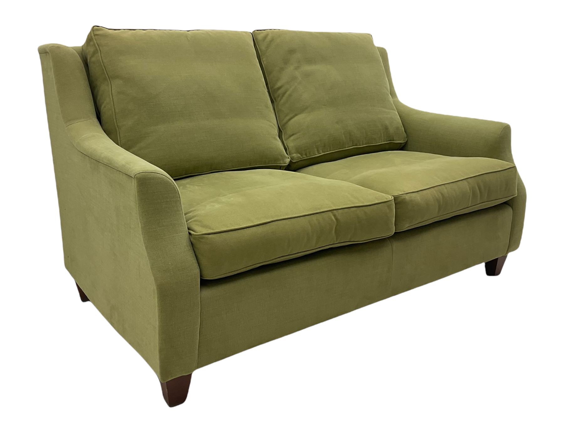 Wesley-Barrell two seat sofa and pair of matching armchairs, upholstered in sage linen fabric