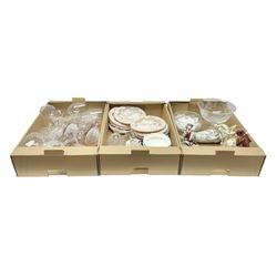 Bradford Exchange 'Shakespearean Lovers' collectors plates, continental figures, Royal Doulton and Dartington Crystal glassware and other ceramics and collectables, in three boxes