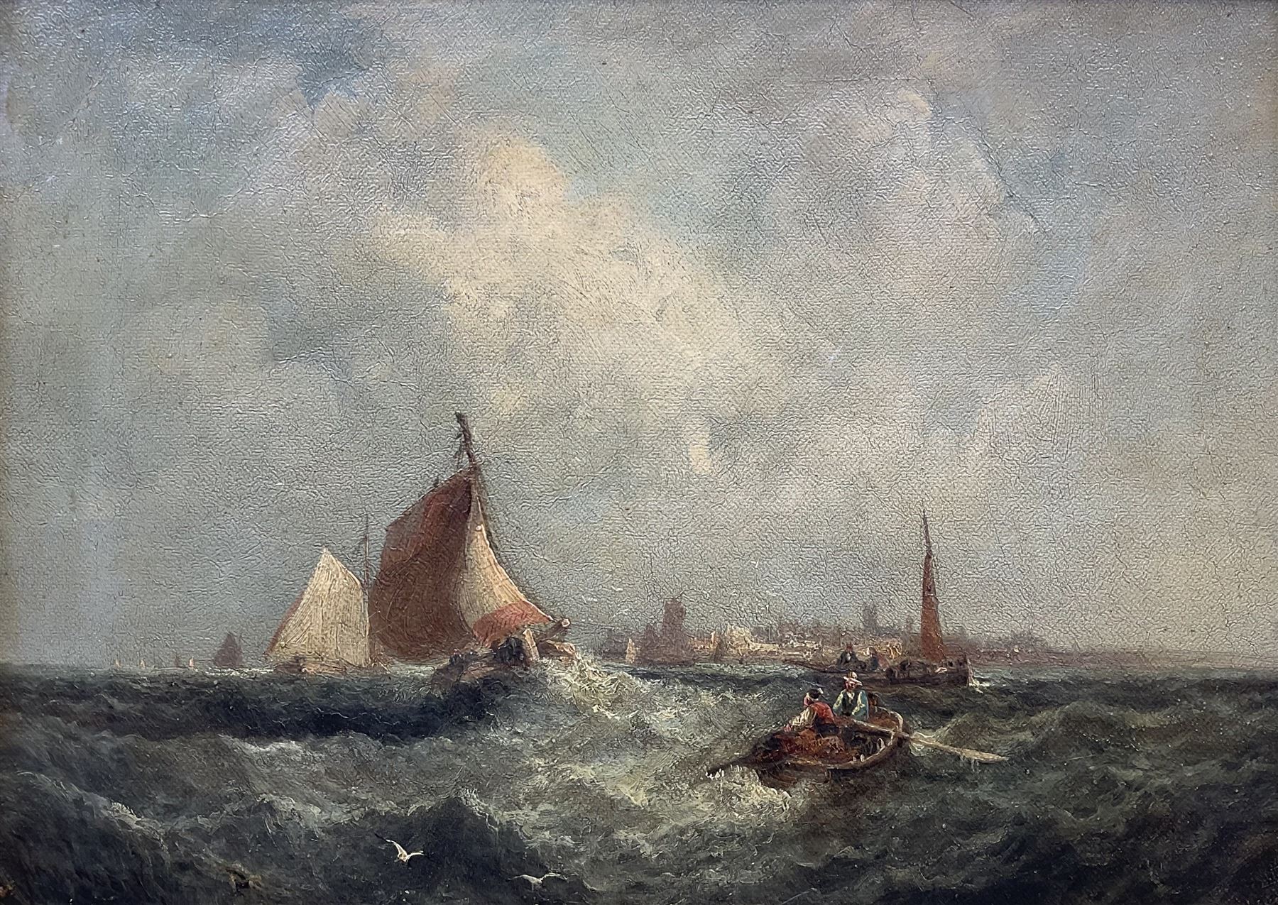 William Anslow Thornley (British fl.1858-1898): Leaving the Harbour in Heavy Seas, oil on canvas signed 'Thornbery' 24.5cm x 34.5cm 