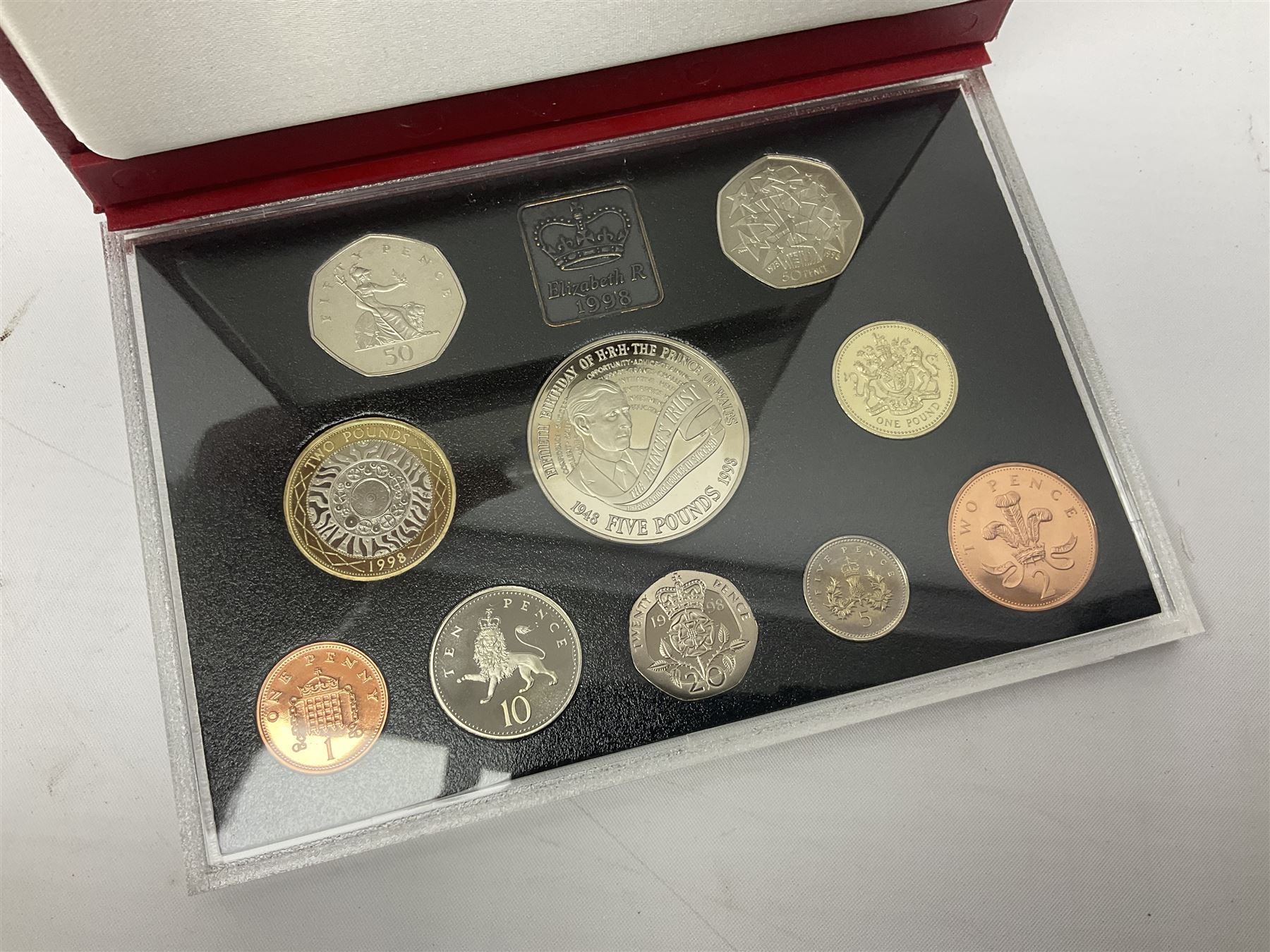 Six The Royal Mint United Kingdom proof coin collections, dated 1995, 1996, 1998, 2002, 2006 and 2007 all cased with certificates