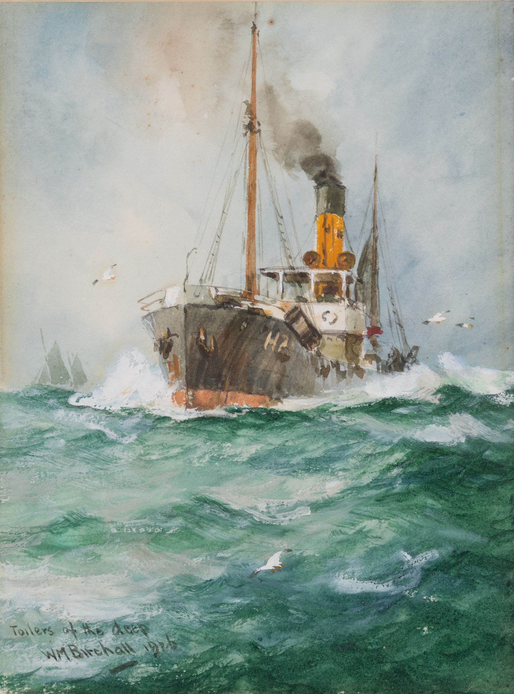 William Minshall Birchall (American 1884-1941): 'Toilers of the Deep', watercolour heightened with white signed titled and dated 1926, 17cm x 13cm 