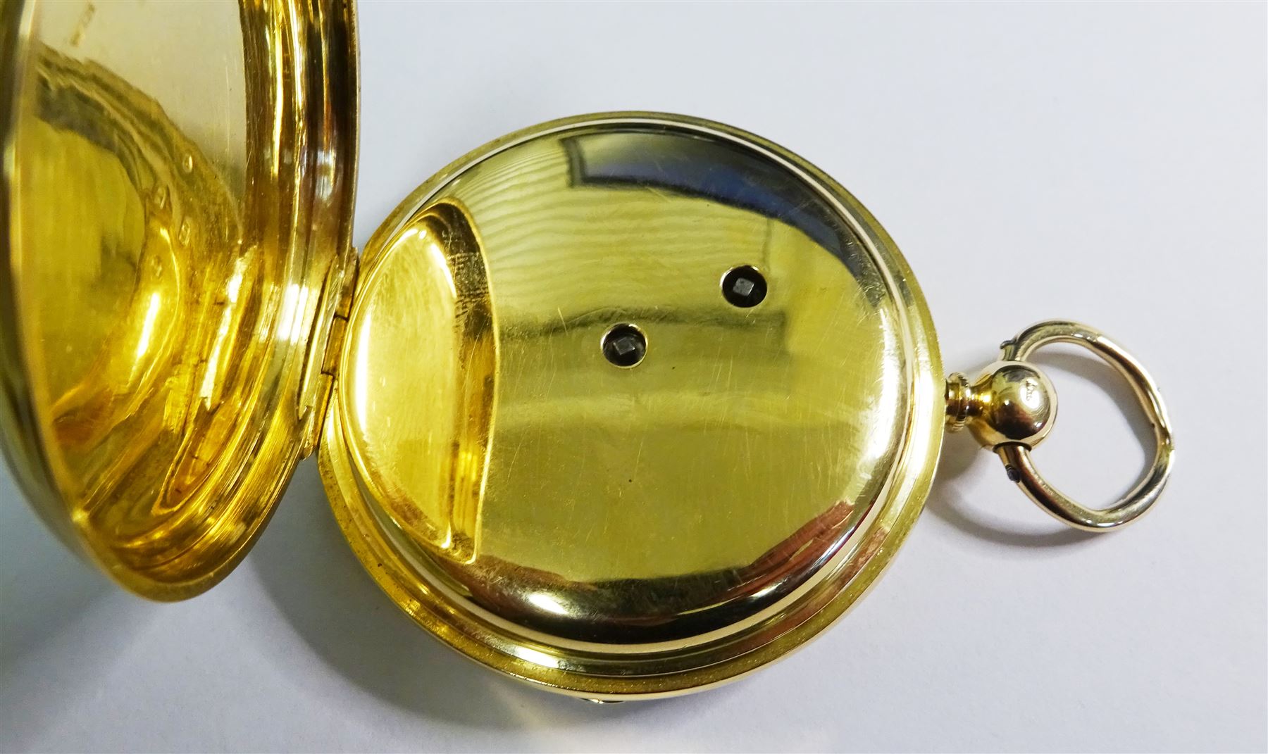 18ct gold open face English lever fusee 'up & down' pocket watch by Robert McInnes, Glasgow, No. 18571, table roller lever escapement, engraved balance cock with diamond endstone, white enamel dial with Roman numerals and subsidiary seconds dial, case by William John Hammon II, London 1877 