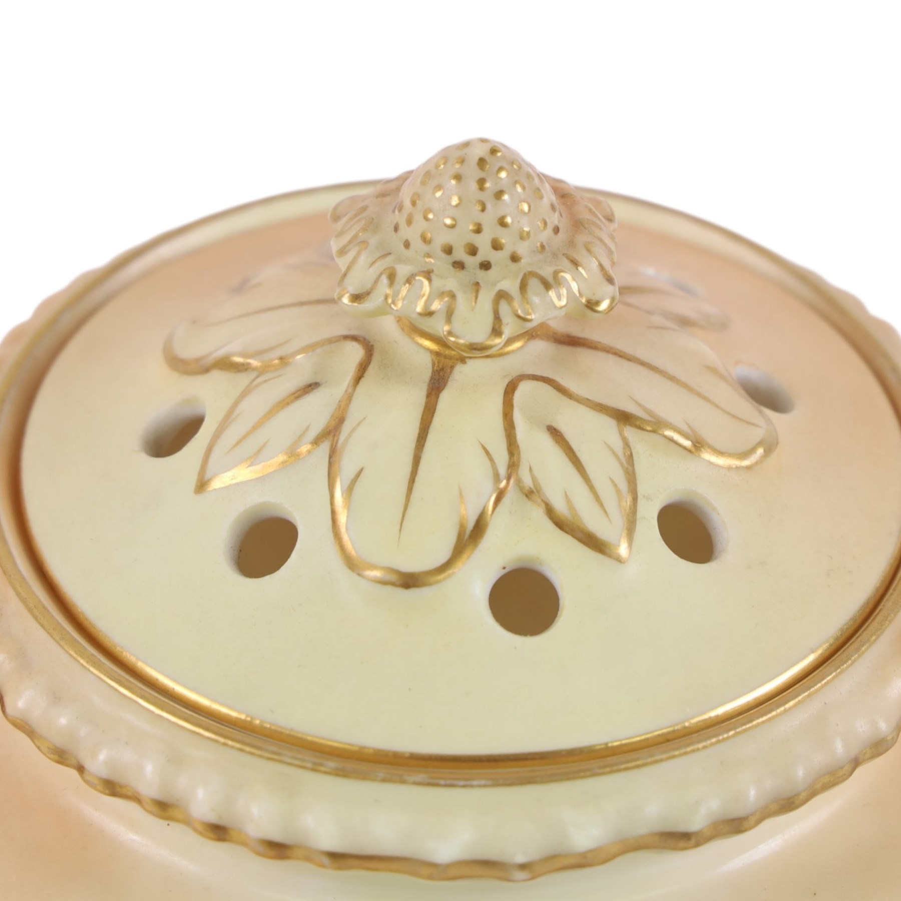 Royal Worcester blush ivory, including pot pourri with pierced cover, scent bottle, pair of bud vases and pair of open pot pourri, vases H12cm