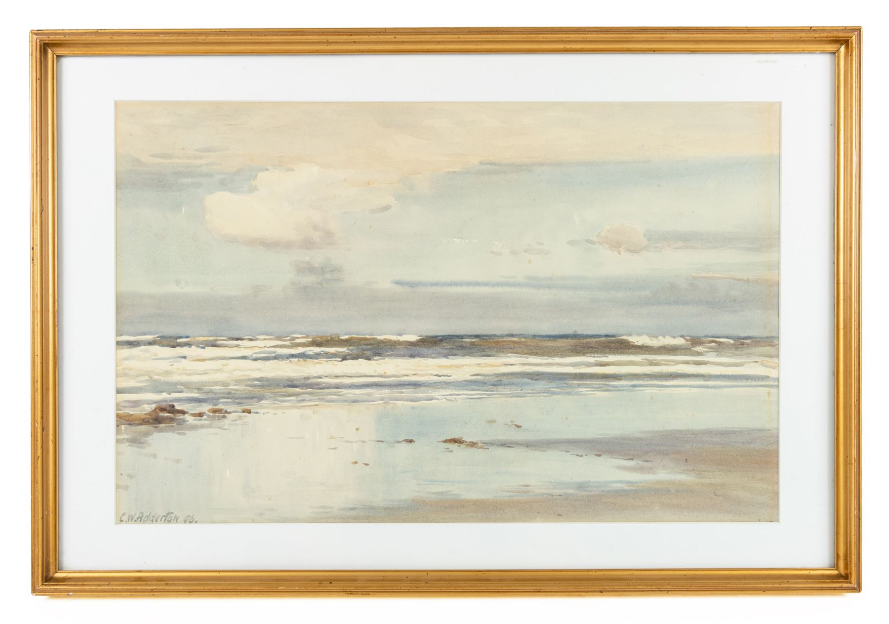 Charles William Adderton (British 1866-1944): Waves Lapping at the Shore, watercolour signed and dated '96, 32cm x 51cm 
Provenance: private collection, purchased David Duggleby Ltd 
25th November 2022 Lot 126