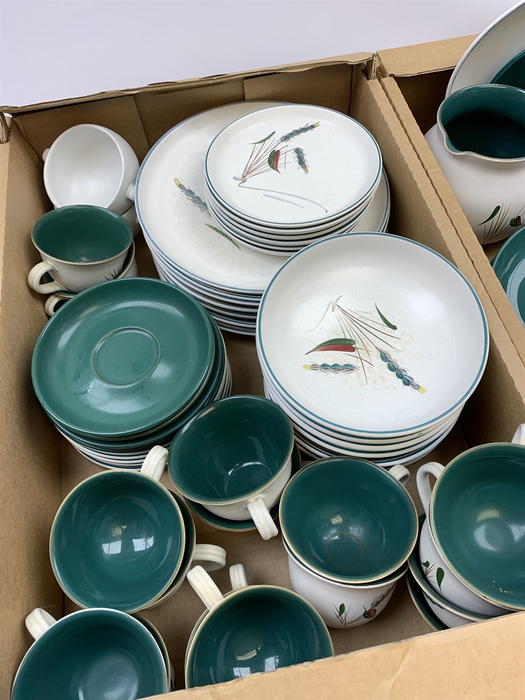 A large quantity of Denby Greenwheat tea and dinner wares, to include