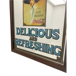 Late 20th century 'Coca Cola' style mirror (64cm x 89cm), and a 20th century frameless mirror (44cm x 67cm)