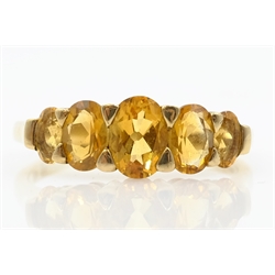  Gold five stone oval citrine ring hallmarked 9ct  