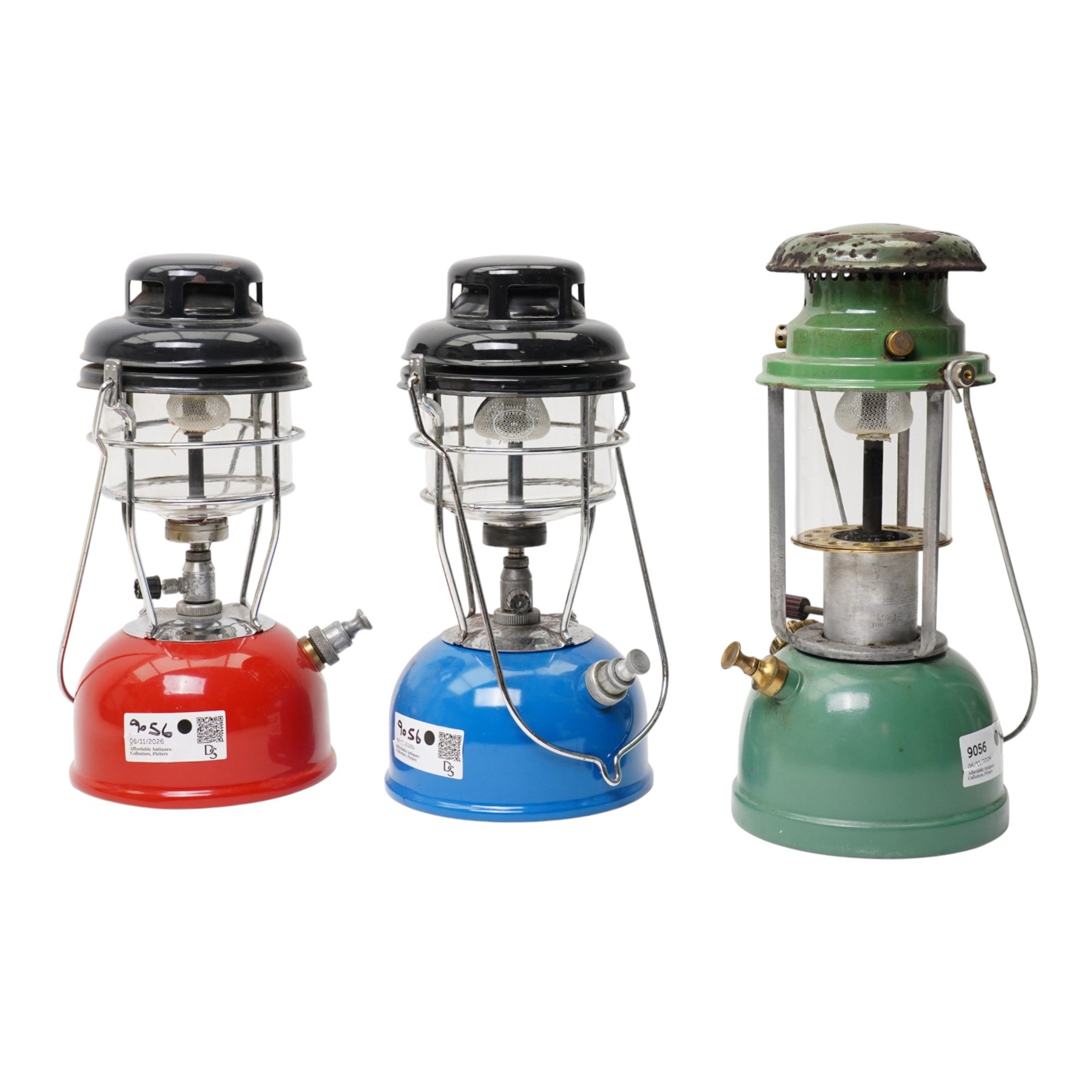 Bialaddin pressure paraffin lamp Model 310 and four Tilley pressure lamps