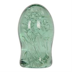Two Victorian green glass dump paperweights with bubble inclusions, tallest H13cm