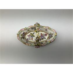 Dresden floral basket, hand painted with floral decoration and gilt scrolls, H12cm, L20cm. 