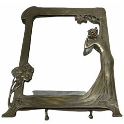 Art Nouveau style mirror in the manner of WMF,  decorated with a female figure and floral motifs, the easel support verso with spurious WMF,  H33cm. 